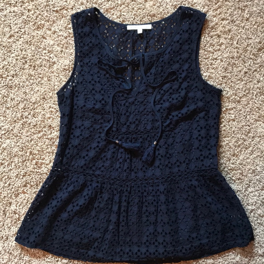 Navy Blue Cotton Lace Peplum Top
